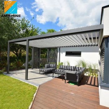 Modern Automatic Patio Cover Outdoor Metal Frame Sunshade Gazebos Tent Bioclimatic Aluminium Pergola Opening Louvred Roof - Suzhou Amshine Building Material Co., Ltd. - China