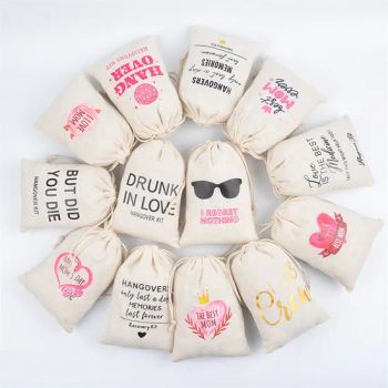 Yiwu Market 10*15cm Printing Linen Drawstring Cotton Bags Wedding Party Gift Package Pouches - Yiwu Youjing Import and Export Co., Ltd - China