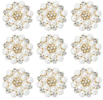 Pearl Buttons Rhinestone Crystal Gold Flatback Beads Brooches Elegant - Ningbo Lemo Textile Co., Ltd. - China