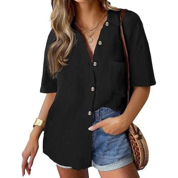 Womens Casual Button Down Shirts Oversized Solid Blouses Tops - Yiwu Kamu Garment Co., Ltd. - China