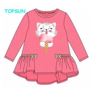 Spring and Autumn Children's Long Sleeve T-Shirt Kids Pure Cotton Tops Baby Girls Loose Printed Skirts - XIAMEN TOPSUN APPAREL CO., LTD. - China