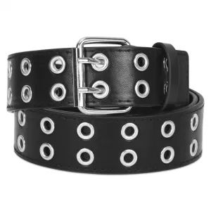 Women Punk Rock Metal Jeans Double Grommet PU Leather Belts - Dongguan Zhengyong Leather Co., Ltd. - China
