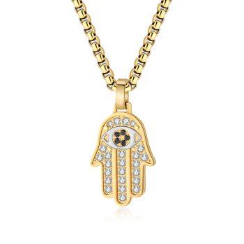 Fashionable Silver Jewelry Alin 18K Gold Plated Fatima's Hand Hipo Hop Necklace Black Eyes Guardian Neck Chains Custom Diamond Pendants for Gift - Shenzhen Dreamit Tech Limited - China