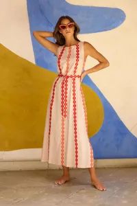 Custom Sleeveless Long Summer Dress for Women Digital Printing Casual Belted Maxi Dresses European Style Fashion Boutique Women Clothing Cotton Linen Dress - Mingteng Clothing Factory Ltd. - China