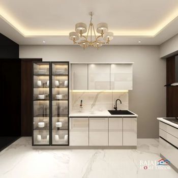 Modular Kitchen Interior Material Wooden Appearance Modern Kitchen Shape - Bajaj Home Decor - India