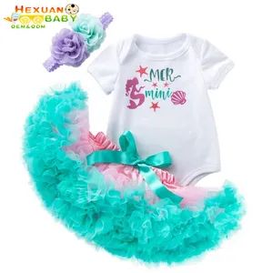 New Style Boutique Mermaid 3PCS Baby Rompers + Tutu Skirts +Hairband 1 Year Baby Birthday Dress Newborn Baby Clothes - Shanghai Hexuan Baby Products Co., Ltd. - China