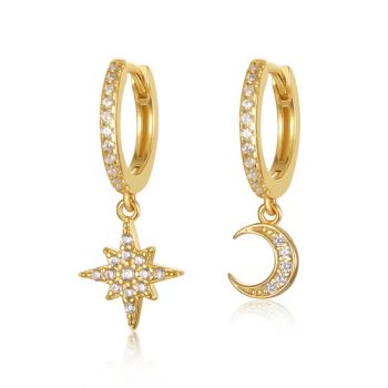 Fashion Delicate Gold Plated Earrings Zircon CZ Moon Start Hoop Earring for Women - Zhongshan Veiya Jewelry Co., Ltd. - China