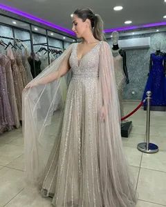 A-Line Light Blue Evening Dresses Floor Length Long Sleeve - Chaoan Hongjing Apparel Co., Ltd - China