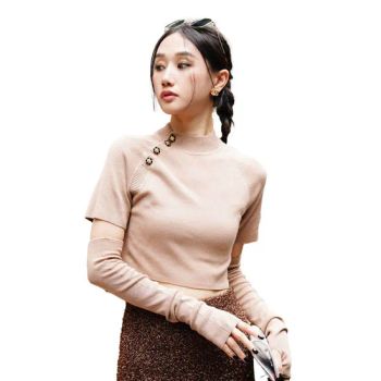 Trendy Womens Clothing 2025 Summer Fashion Sweater Blouse Women Lady Elegant Short-Sleeved Crop Sweater - Zhongshan K & P Knitting Co., Ltd. - China