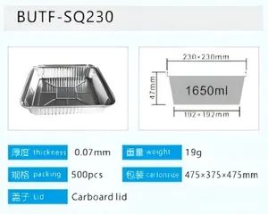 Butf-Sq230 1650ml Wholesale1650ml Disposable Lunch Box Recyclable Aluminum Foil Food Box with Lid - Chongqing Naibowan International Import and Export Trading Co., Ltd. - China