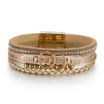 Fashion Boho Leather Cuff Bracelet Gold Beaded Bracelet Women Stackable Bracelet Jewelry with Magnetic Buckle - Xingtai Lemon Tree Trading Co., Ltd. - China