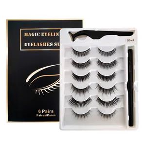 Amazon Hot Sale 6 Pairs Adhesive Eyeliner Tweezer Magnetic Eyelashes Set 3D Faux Mink Magnetic False Eyelashes - Shenzhen Moonbio Co., Ltd. - China
