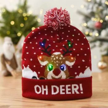 Childrens Christmas Hat Light-up Sweater Knitted Santa Christmas Gift Kids Adult Xmas Christmas Hats with LEDs Lights - Fushun Nxcaps Clothing Company Limited - China