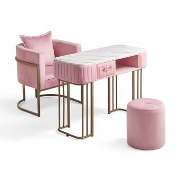 Modern Pink Beauty Metal Optional Nail Table Ladies Salon Manicure Station Furniture Nail Tables - Henan Eminent Medical Devices Co., Ltd. - China