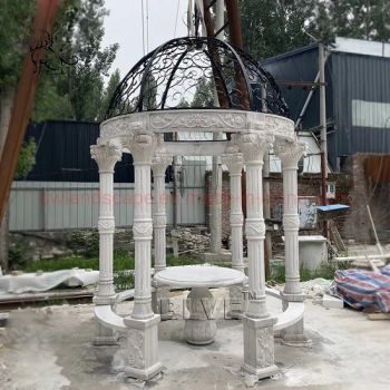 Blve Factory Garden Stone Tables and Benches Round Marble Gazebo - Quyang Blue Ville Landscaping Sculpture Co., Ltd. - China