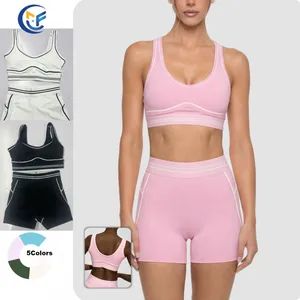 Ladies Fashion Workout 2 Piece Color Blocking Shorts and Sports Bra Set Activewear Pilates Yoga Fitness Gym Running Clothes for Wo - Xiamen Morphy Technology Co., Ltd. - China