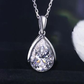 18K White Gold Fine Jewelry Necklaces Chain Center Stone 8X12mm 4 Carat Pear Cut Moissanite Necklace Simple Design Necklace - Wuzhou Provence Jewelry Co., Ltd. - China