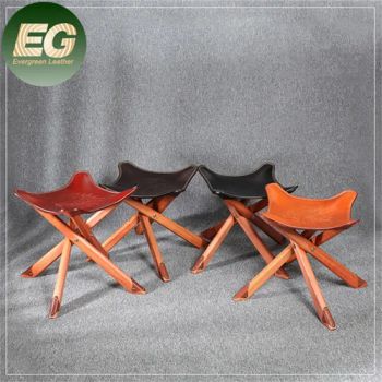 Ea043 Vegetable Tanned Genuine Leather Portable Foldable Wooden Fishing Camping Chairs Wholesale for Outdoor Folding Chair - Guangzhou Evergreen Leather Goods Co., Ltd. - China