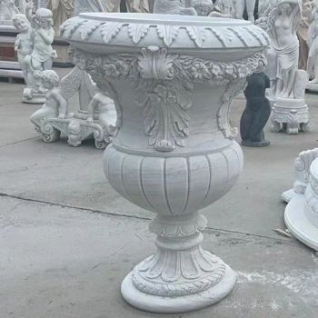 Garden Stone Ornaments Hand Carving White Marble Stone Flower Pot & Planters - Shijiazhuang Yuanzhao Import & Export Co., Ltd. - China