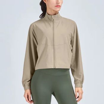 High Collar Zip up Sleeve Sports Jacket Casual Loose Outerwear Fitness Clothes Womens Sports Jacket - Xiamen Evaricky Trading Co., Ltd. - China