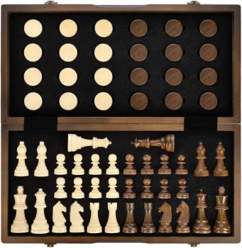 Magnetic Wooden Chess and Checkers Game Set, 15 Inches (2 in 1) Chess Board Games, 2 Extra Queens Game Pieces Storage Slots, Beginner Chess Set Folding Set - Shenzhen Wellsun Wood & Metal Products Co., LTD - China
