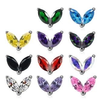 Fashion Piercing Jewelry G23 Titanium Fishtail Leaf 5A Zircon Earrings Lip Stud Piercing - Dongguan Jiang Titanium Jewelry Co., LTD - China