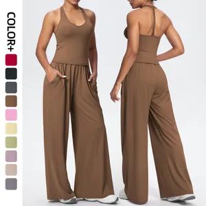 Womens Workout Sets 2 Piece Spaghetti Straps Crop Top Straight Leg Yoga Pants Yoga Pilates Outfits Gym Set Workout Clothes - Dongguan Ume Trade Co., Ltd. - China