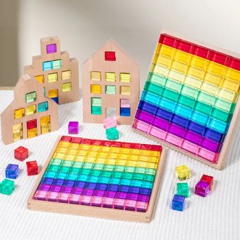 Children Transparent Eco-Friendly & Colorful Stacking Cubes Montessori Educational Toys Magic Gems Acrylic Cube Wooden Building Blocks - Hai Yang International Limited - China