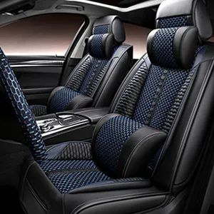 Durable Leather & Breathable Ice Silk Car Cushion Cover Universal for 5 Seats with 1 Steering Wheel Cover 2 Headrest Pillows & 2 Lumbar Pillows - Guangzhou Hansheng Industrial Trading Co., Ltd - China