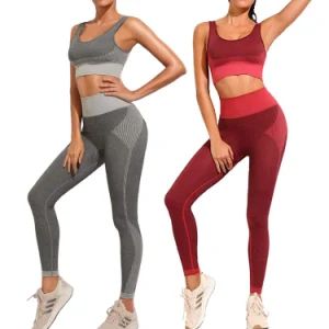 Wholesale Womens Yoga Outfits 2 Piece Set Workout Sweat Suits, Striped Seamless Sports Bra High Waist Legging Female Active Wear Athletic Clothing Suit - DONGGUAN TIANCHEN GARMENT TECHNOLOGY CO., LTD. - China