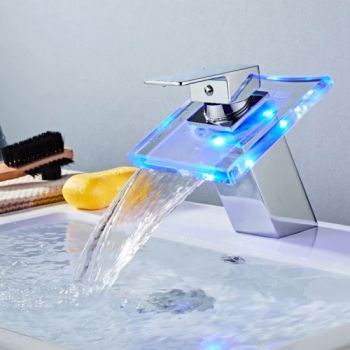 Glass Spout LED Waterfall Faucet Bathroom 3 Colors Basin Mixer - D&S TECHNOLOGY CO.,LTD - China