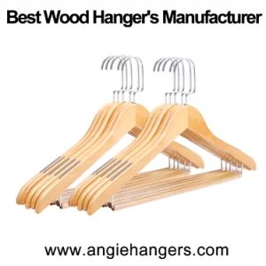 Natural Wooden Clothes Hangers with Locked Bar&Flat Hook& Rubber Teeth for Coat/Shirt/Suit/Jacket/Other Top Garment - Angie Hangers Co., Ltd - China
