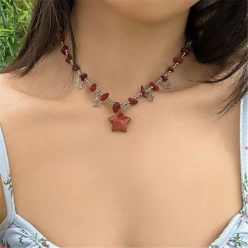 Fashion Colorful Natural Stone Beads Star Pendant Necklace Summer Choker Jewelry Women Ladies Healing Beach Gem Stone Necklaces - Putian Licheng Blannina Jewelry Co., Ltd. - China