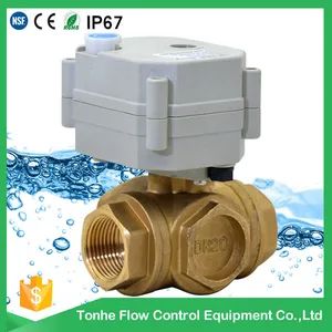 Dn20 3/4" 3-Way Brass Horizontal Electric Ball Valve,   L-Bore/T-Bore  - Taizhou Tonhe Flow Control Co., Ltd. - China