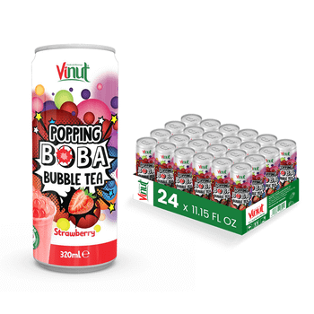 Strawberry Popping Boba Bubble Tea | VINUT 320ml (24 Pack), Low Calorie & Low Sugar Drinks, Private Label, Free Sample, OEM ODM - Nam Viet F&B - Vietnam