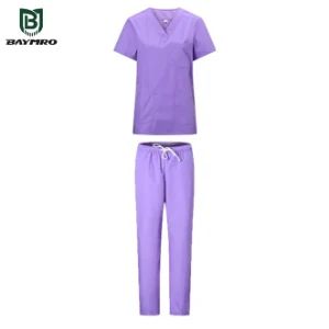 Light Purple 65% Polyester 35% Cotton Short Sleeves Medical Clothing Uniforms Hospital Scrubs PPE Supplier - Baymro Safety China Co., Ltd. - China