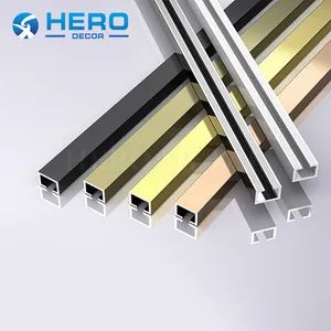 Ceramic Strip Carpet to Floor Stick on Bathroom Wall Hero Metal Aluminium 10mm Black Silver Tile Edge Trim for Shower - Foshan Hero Metal co., Ltd - China