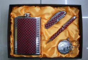 Leather Covered Hip Flask Gift Sets Origin China Trademark HYD Metal Stainless Steel Specification FDA, SGS Production Capacity: - Yongkang Jiangnan Hongyuanda Hardware Products Factory - China