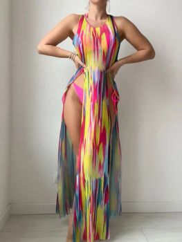 Printed Bikini Set 3pieces Swimsuit Split Sides Sleeveless Dress Print Cover UPS - Fuzhou Tengchuan International Trading Co., Ltd. - China