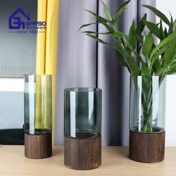 New Design Transparent Glass Vase with Wooden Bottom Base Flower Vases - Guangzhou Garbo International Trading Co., Ltd. - China