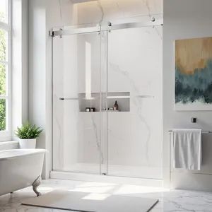 Wholesale Bathroom Straight Double Sliding Door Shower Enclosure 10mm Tempered Frameless Glass Shower Doors - TLS Industries Co., Ltd. - China