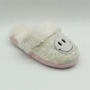 Sequin Smiley Face Patch Embroidery Fashion Home Slippers Sole TPR MOQ 500PCS Use Indoor Insole Plush Origin China Lining - Sharewin(Yangzhou) Import and Export Co., Ltd. - China