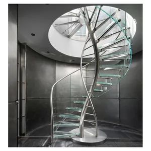 Glass Tread Spiral / Curved Staircase Round Spiral Stairs with Glass Railing - Shenzhen Prima Industry Co., Ltd. - China