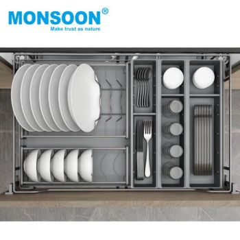 Kitchen Cabinet Fittings Storage Accessories Carbon Steel Three/Four Side Multi Purpose Hidden Full Extension Corner Pull out Dish Rack - Monsoon Import Export (Guangzhou) Limited - China