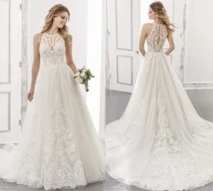 A-Line Lace Bridal Dresses Tailor-Made Halter Wedding Gown F819 - Suzhou Leader Apparel Co., Ltd. - China