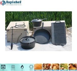 Camping Pot Set Cast Iron Dutch Oven with Carrying Box Color Black Origin China Cover With cover Model NO. HPDO01 Feature Non-Stick - Hebei Hapichef Cookware Co., Ltd. - China