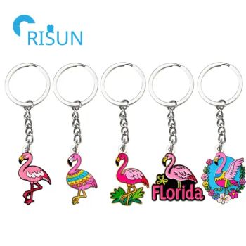 Factory Wholesale Metal Cartoon Nature Wildlife Animal Bird Shorebird Key Chain Keyring Accessories Custom Enamel Florida Pink Flamingo Keychain - Shenzhen Risun Trading Co., Ltd. - China