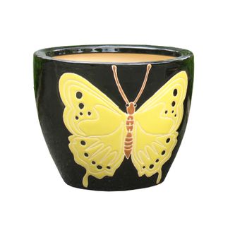 Pretty butterfly designs of indoor glazed flower ceramic pots pottery planter for planting tree or paper flower on desktop - DAI PHONG LAN CERAMIC COMPANY LIMITED - Vietnam