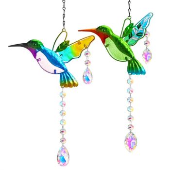Crystal Hummingbird Suncatcher Wind Spinner - Colorful Metal Garden Art Decor Gift - Yiwu Renrui E-commerce Business - China