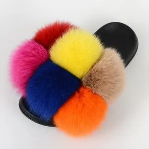 Custom Logo Women's Real Fur Sliders Slides Scandal Furry Home Flat POM POM Fur Slides Fashion Fur Slippers - BEIJING HAIHUA CHENG XIN IMPORT & EXPORT CO., LTD - China